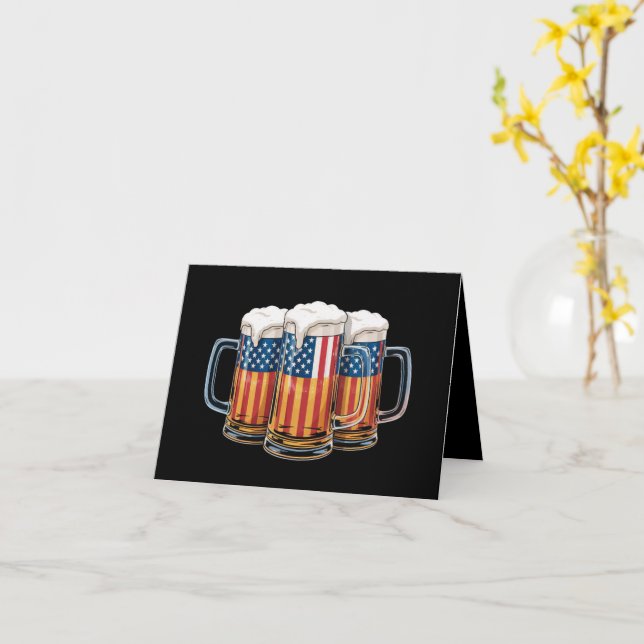 Beer American Flag 4th of July Merica Drinking USA Card (Yellow Flower)