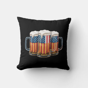 Beer American Flag 4th of July Merica Drinking USA Cushion
