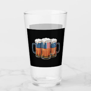 Beer American Flag 4th of July Merica Drinking USA Glass