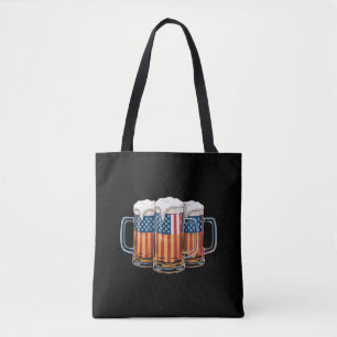 Beer American Flag 4th of July Merica Drinking USA Tote Bag