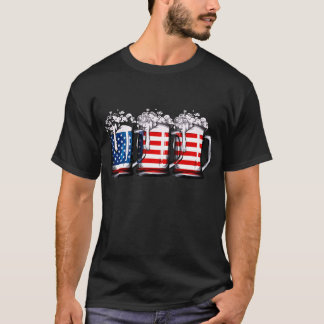 Beer American Flag 4th of July Merica USA Drinking T-Shirt