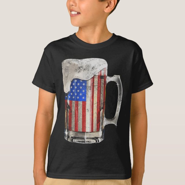 Beer American Flag 4th Of July Usa Drinking Party  T-Shirt (Front)