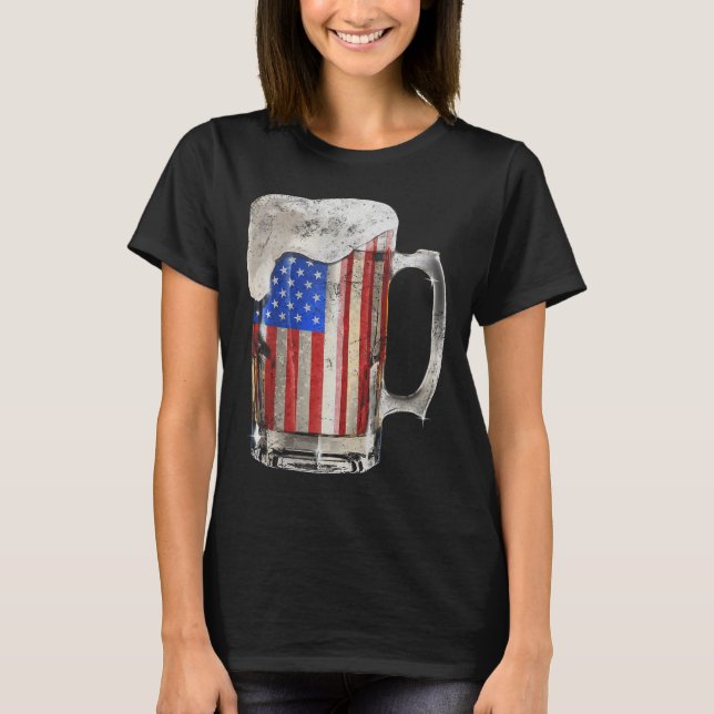 Beer American Flag 4th Of July Usa Drinking Party  T-Shirt (Front)