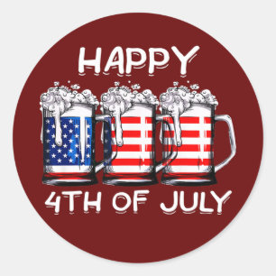 Beer American Flag Happy 4th of July Merica Classic Round Sticker
