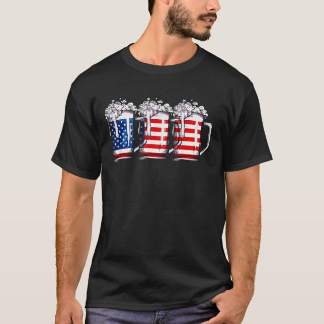 Beer American Flag T shirt 4th of July Men Women (Front)