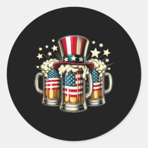 Beer American Flag Usa 4th Of July Party Drinking  Classic Round Sticker
