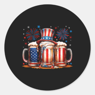 Beer American Flag Usa 4th Of July Party Drinking Classic Round Sticker