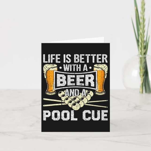 Beer And A Pool Cue Funny Drinking Billiards  Card (Front)