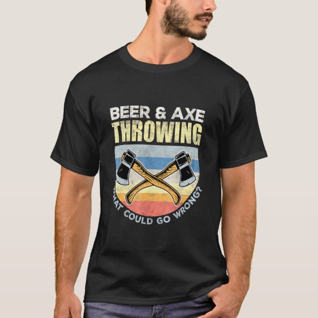 Beer And Axe Throwing Vintage Retro T-Shirt (Front)
