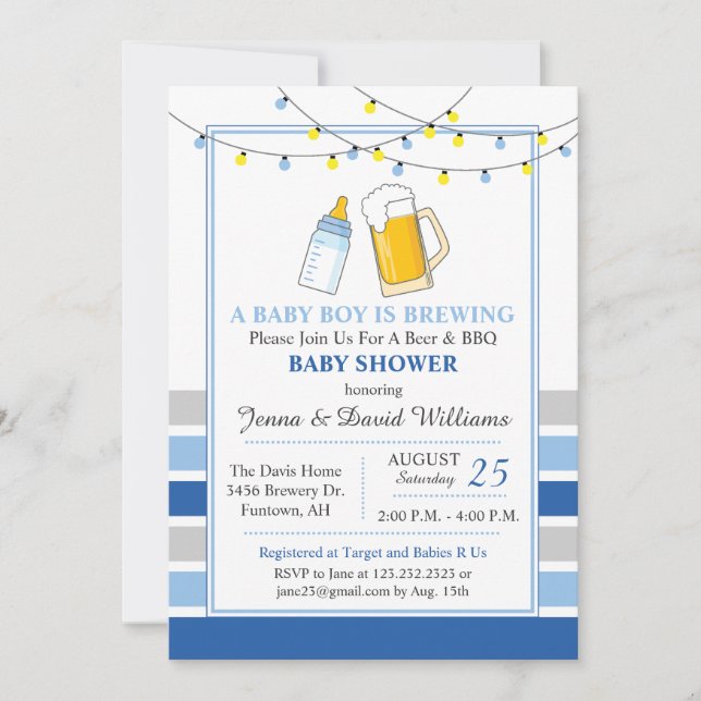 Beer and Baby Shower Invitation Blue (Front)
