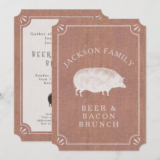 Beer and Bacon Brunch Vintage Pig Country Rustic Invitation