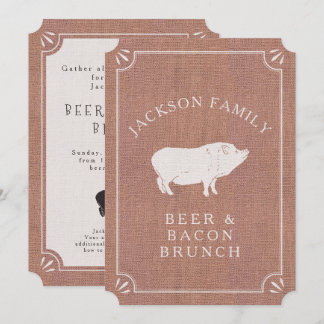 Beer and Bacon Brunch Vintage Pig Country Rustic Invitation