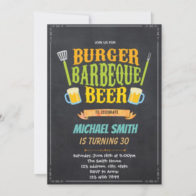 Beer and bbq birthday party invitation (Front)