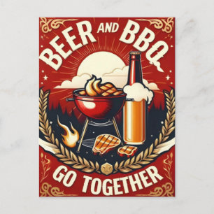 Beer and BBQ Go Together Summertime Postcard