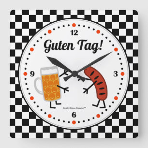Beer and Bratwurst - Guten Tag - Friendly Foods Square Wall Clock