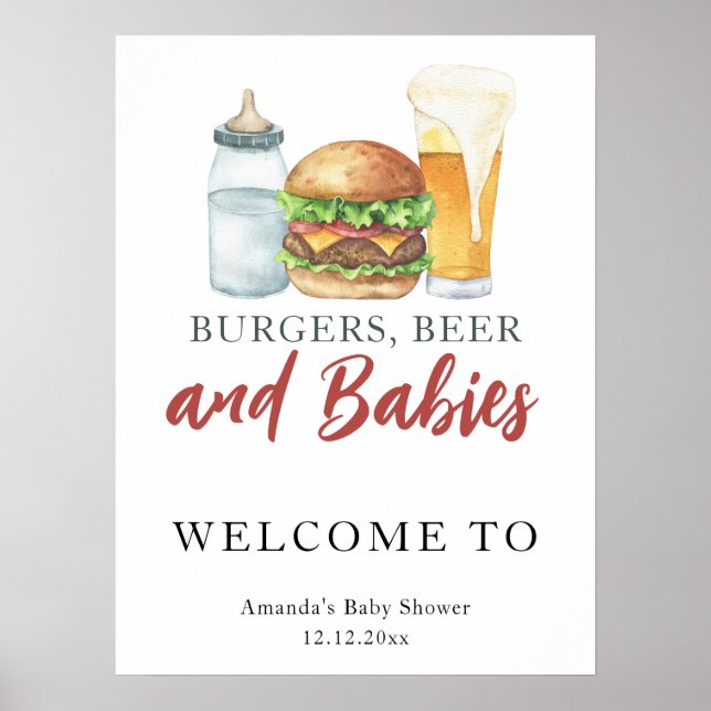 Beer and burgers baby shower poster (Front)