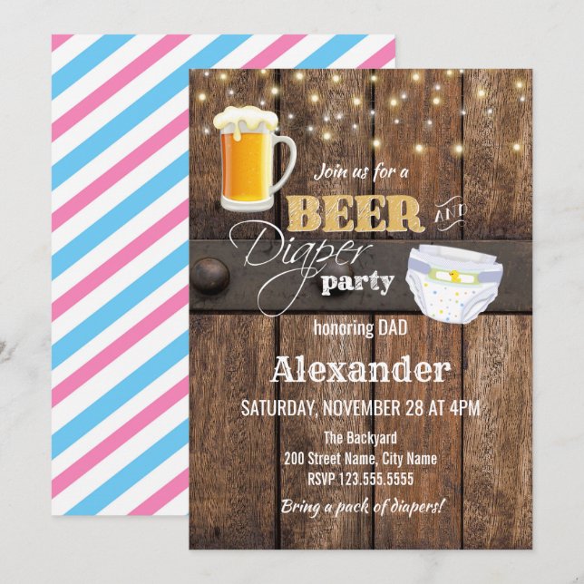 Beer and Diaper Baby Shower Invitation (Front/Back)