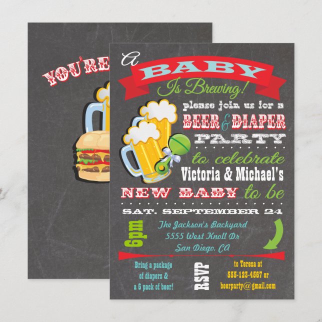 Beer and Diaper Baby Shower Invitations (Front/Back)