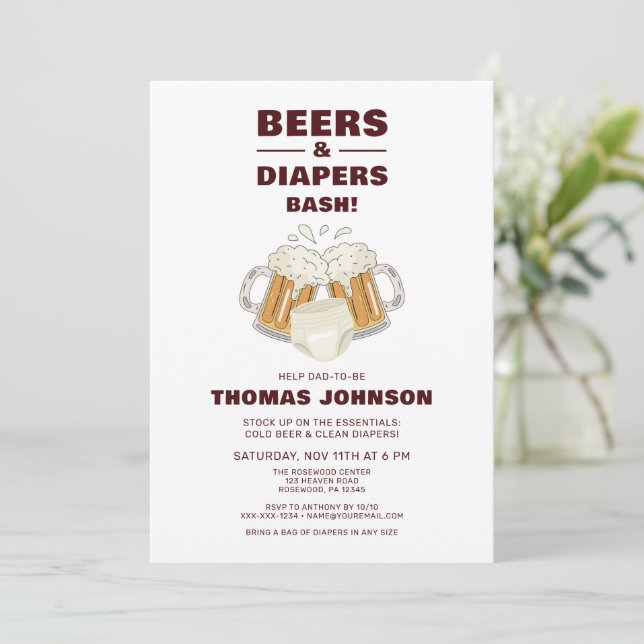 Beer and Diaper Bash Party Invitation (Standing Front)