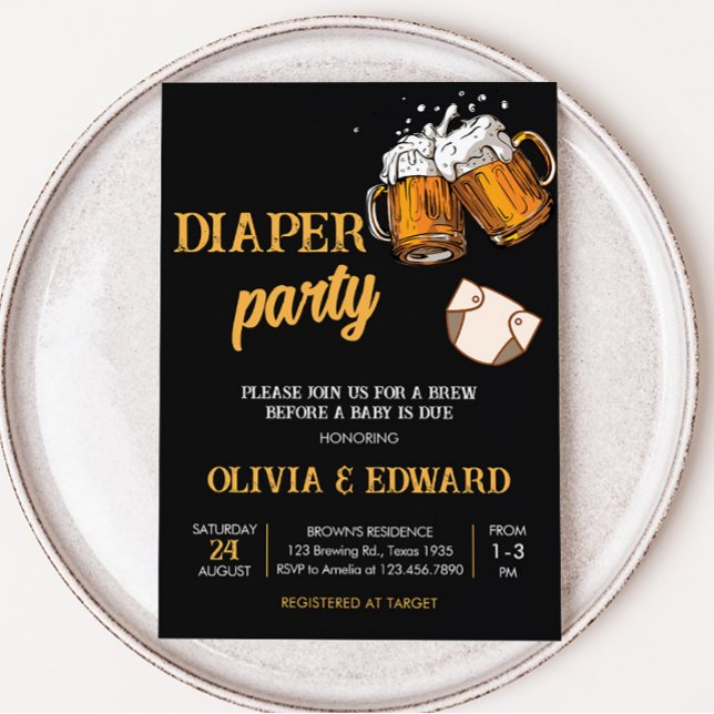 Beer and Diapers Baby Shower Invitation (Brewing Diaper Party Baby Shower Invitation)