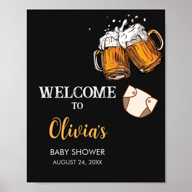 Beer and Diapers Baby Shower Welcome Sign (Front)