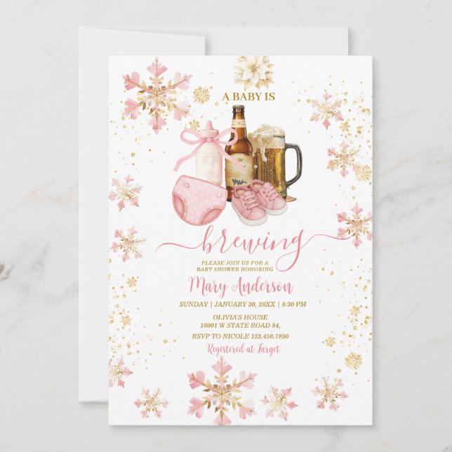 Beer and Milk Bottle Baby Is Brewing Baby Shower Invitation (Front)