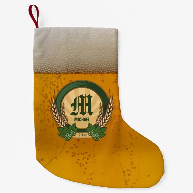 Beer and Personalised Monogram Logo Small Christmas Stocking (Front)