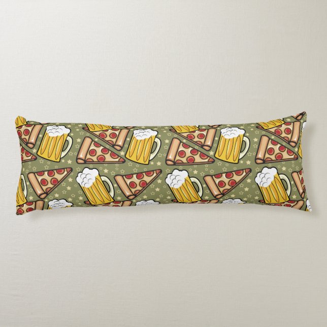 Beer and Pizza Graphic Pattern Body Cushion (Back)