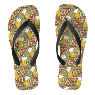 Beer and Pizza Graphic Pattern Flip Flops
