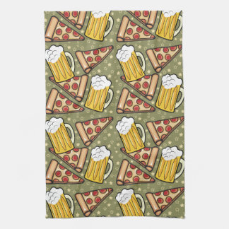 Beer and Pizza Graphic Pattern Vertical Tea Towel