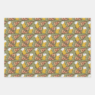 Beer and Pizza Graphic Pattern Wrapping Paper Sheet