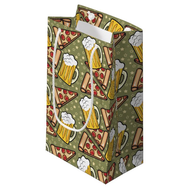 Beer and Pizza Graphic Small Gift Bag (Front Angled)