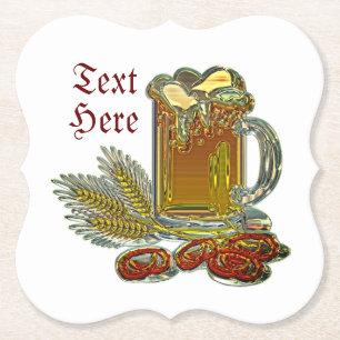 Beer and pretzels oktoberfest pub bar paper coaster