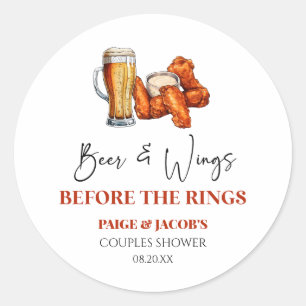 Beer and Wings Before The Rings Couples Shower  Classic Round Sticker