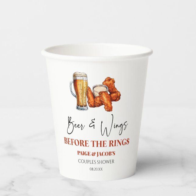 Beer and Wings Before The Rings Couples Shower Paper Cups (Front)