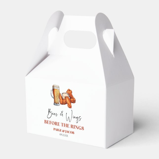 Beer and Wings Before The Rings Rehearsal Dinner Favour Box (Front Side)