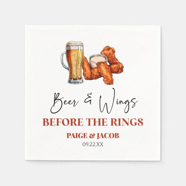 Beer and Wings Before The Rings Rehearsal Dinner Napkin (Front)