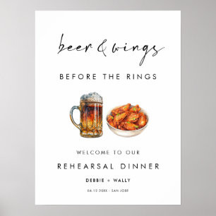 Beer and Wings Before the Rings Rehearsal Dinner Poster