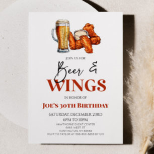 Beer and Wings Chicken Wings Birthday Party Invitation