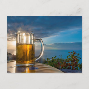 Beer at sunset postcard