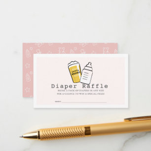 Beer & Baby Bottle Pink Baby Diaper Raffle Ticket Enclosure Card