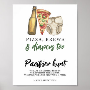 Beer baby pacifier hunt baby shower game poster