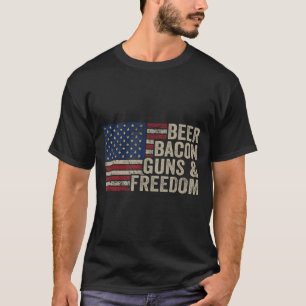 Beer Bacon Guns & Dom - Bbq Vintage Usa Flag D T-Shirt