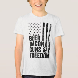 Beer Bacon Guns &amp; Freedom _ Usa Flag Bbq Drink Tri-Blend Shirt