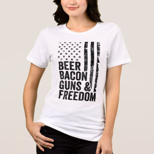 Beer Bacon Guns & Freedom _ Usa Flag Bbq Drink Tri-Blend Shirt