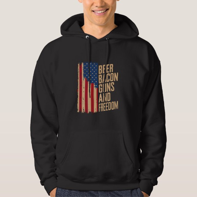 Beer Bacon Guns & Freedom BBQ For Men Barbecue Hoodie (Front)