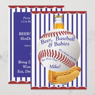 Beer Baseball and Babies Daddy Baby Shower Invitation
