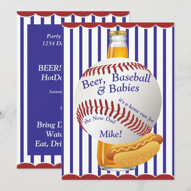 Beer Baseball and Babies Daddy Baby Shower Invitation (Front/Back)