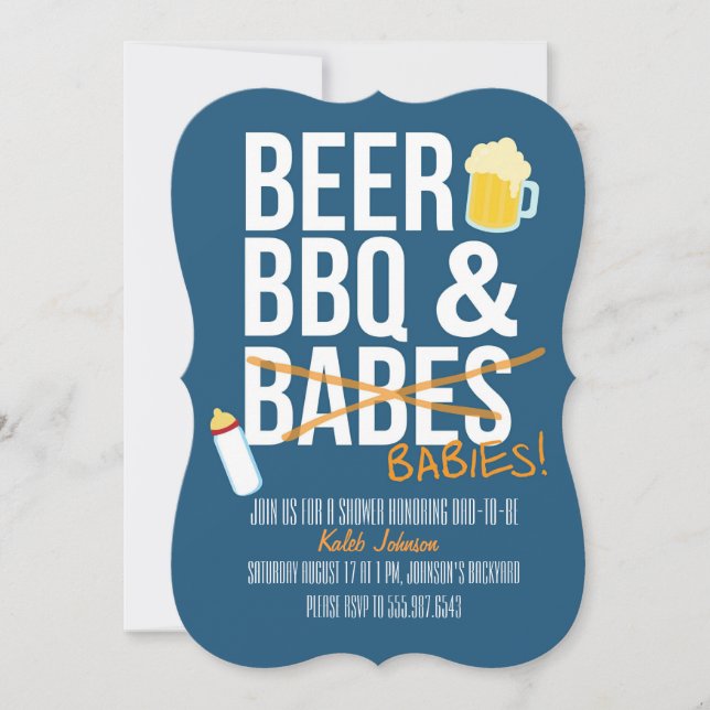 Beer, BBQ & Babes Babies Dad's Baby Shower Invite (Front)