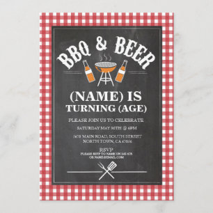 Beer BBQ Birthday Party ANY AGE Chalkboard Invite